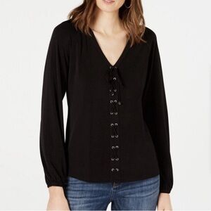 INC International Concepts Women’s Vneck  Front Tie Tunic w/ king puffed sleeves